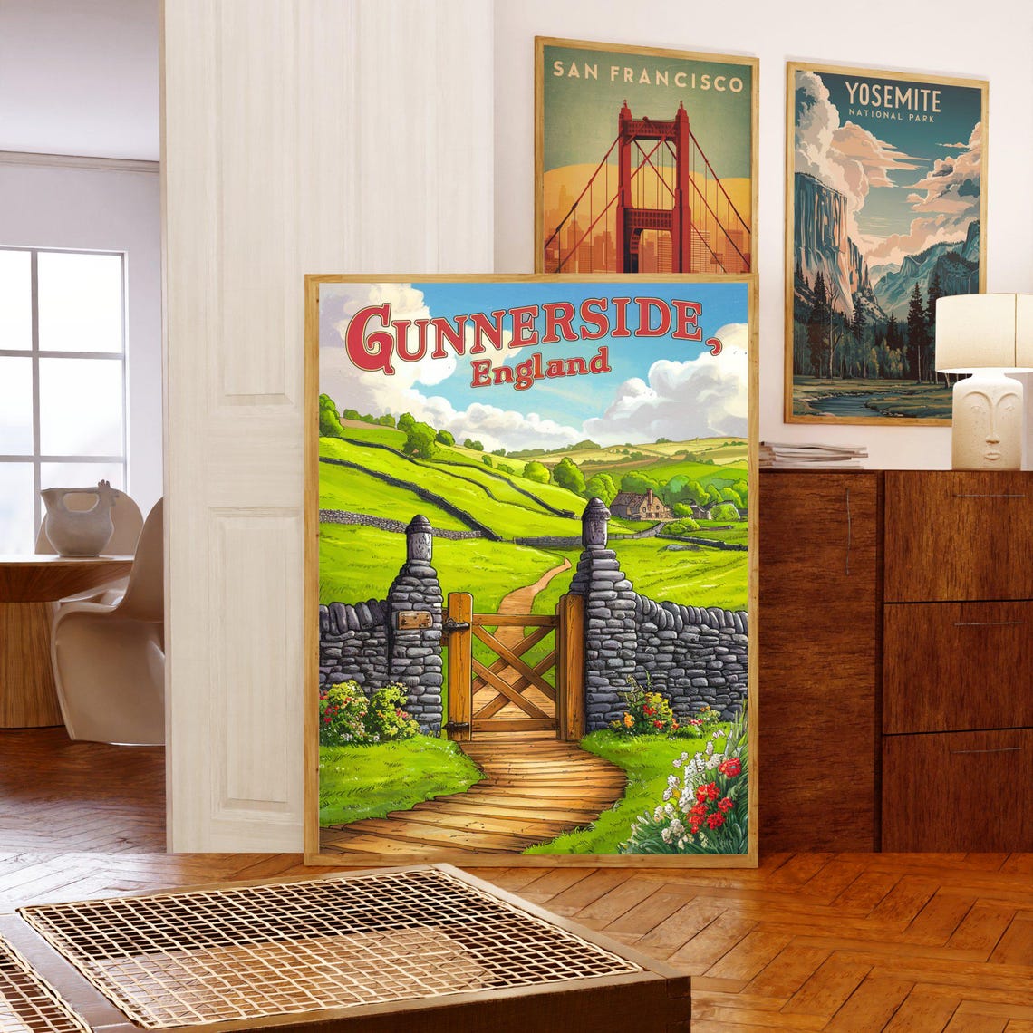Gunnerside England Vintage Stone Gate Rolling Hills Countryside Poster - Image 5