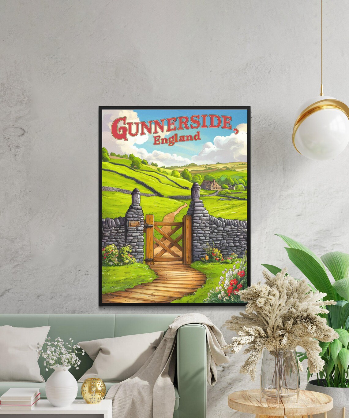 Gunnerside England Vintage Stone Gate Rolling Hills Countryside Poster - Image 3