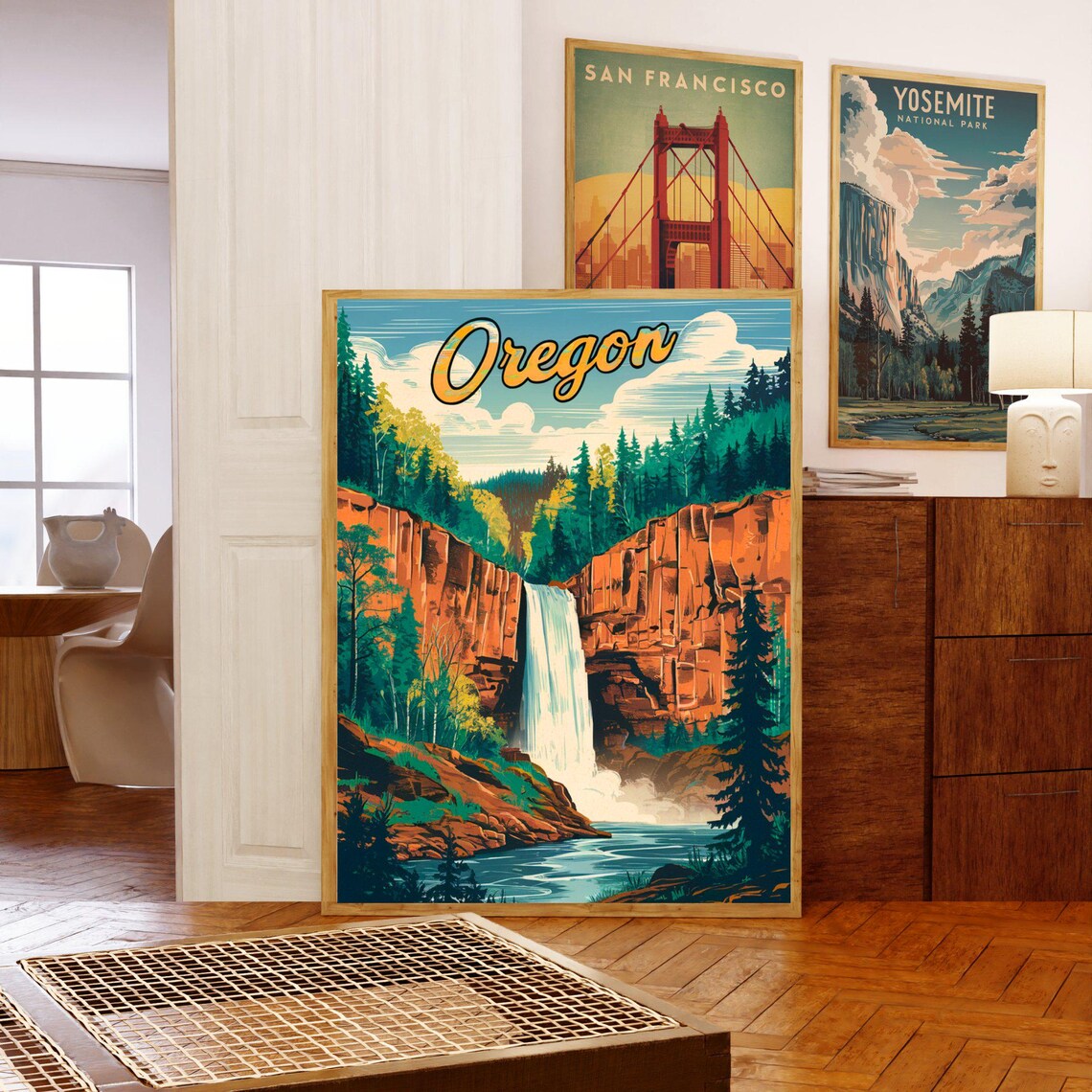 Oregon Waterfall Canyon Red Rock Vintage Retro Travel Poster - Image 5