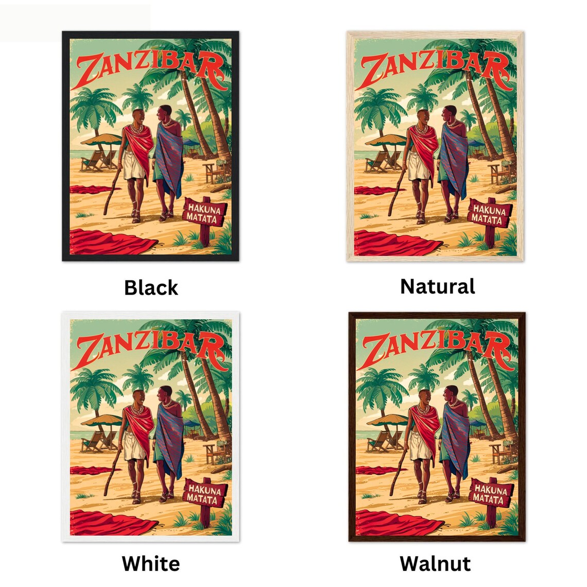 Zanzibar Tanzania Vintage Beach with Maasai Hakuna Matata Sign Poster - Image 4