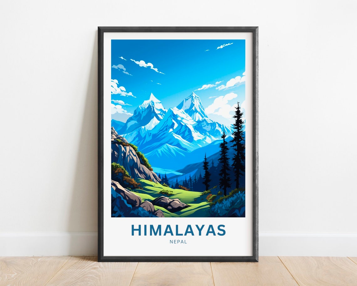 Himalayas Nepal Snow Capped Peaks Alpine Pine Forest Travel Poster