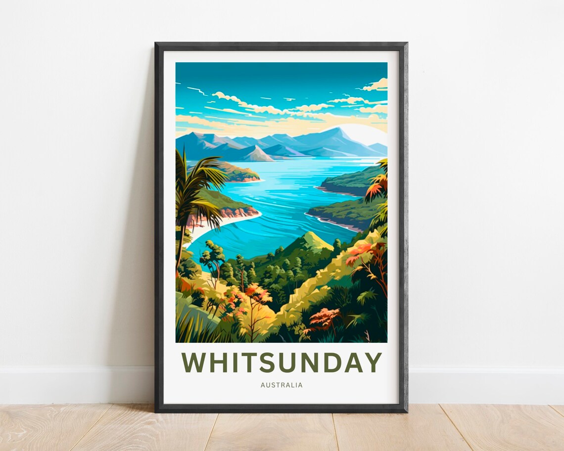 Whitsunday Australia Lush Tropical Bay Mountain Travel Poster