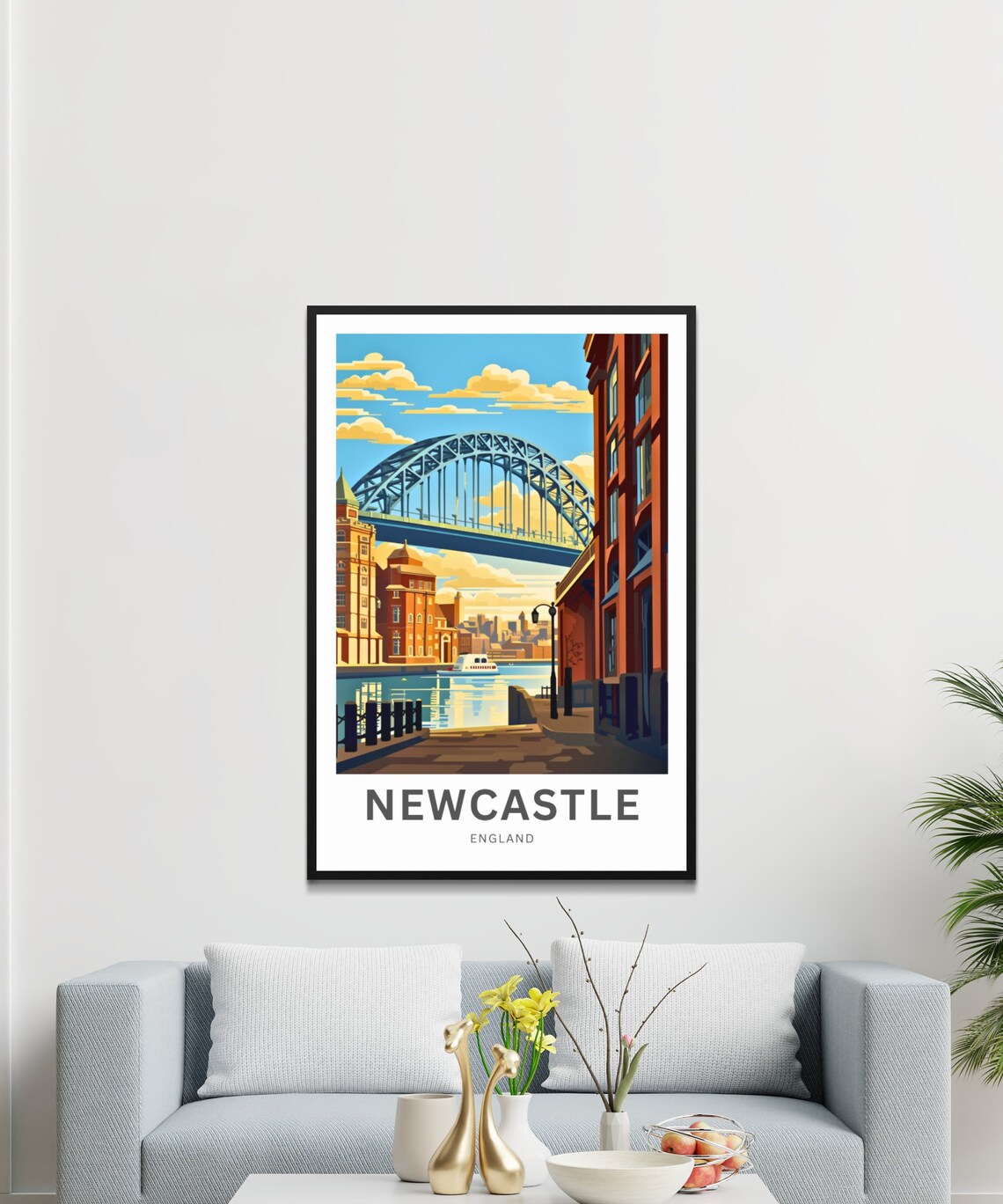 Newcastle England Tyne Bridge Quayside Golden Sunset Travel Poster - Image 3