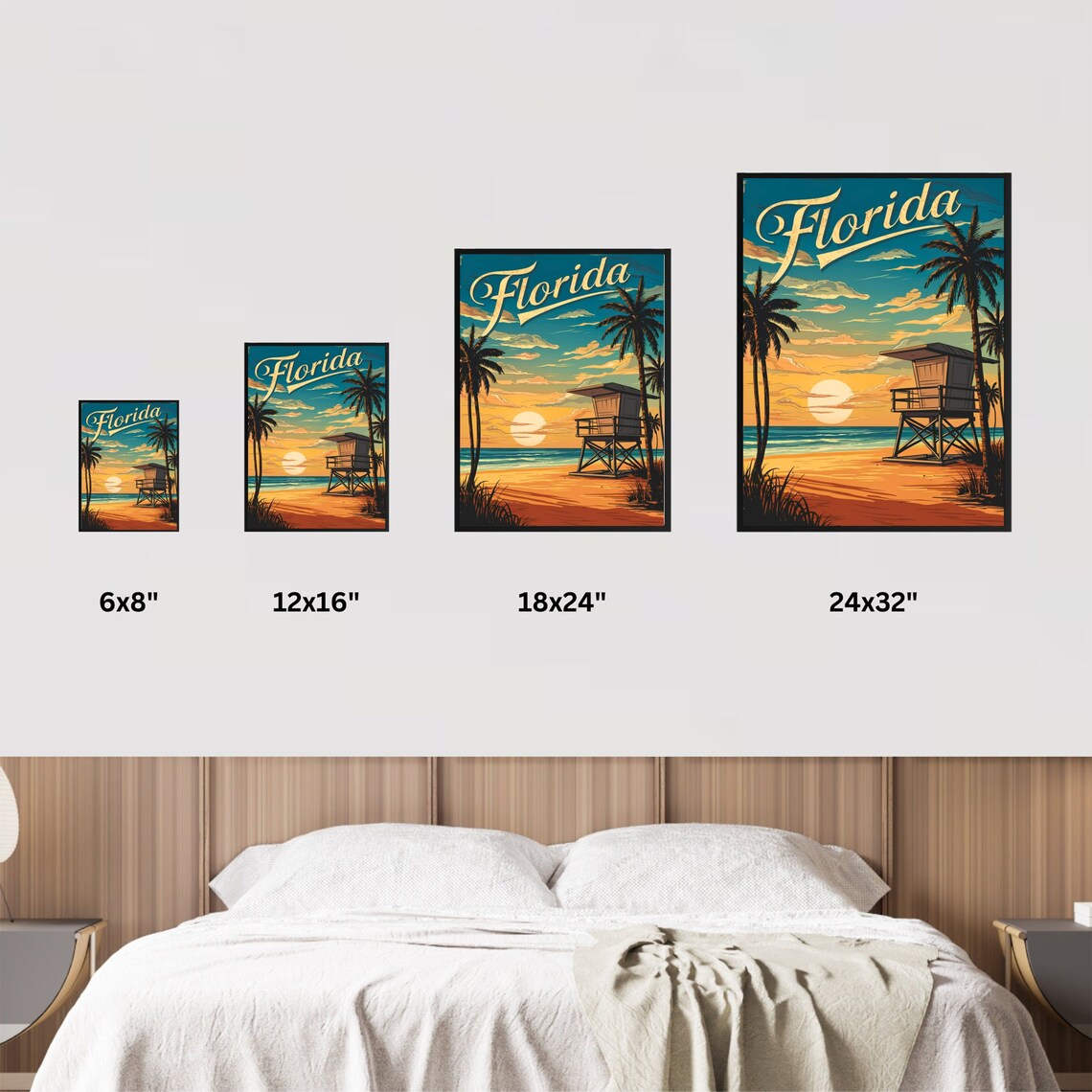 Florida Lifeguard Tower Beach Sunset Palms Retro Vintage Travel Poster - Image 4