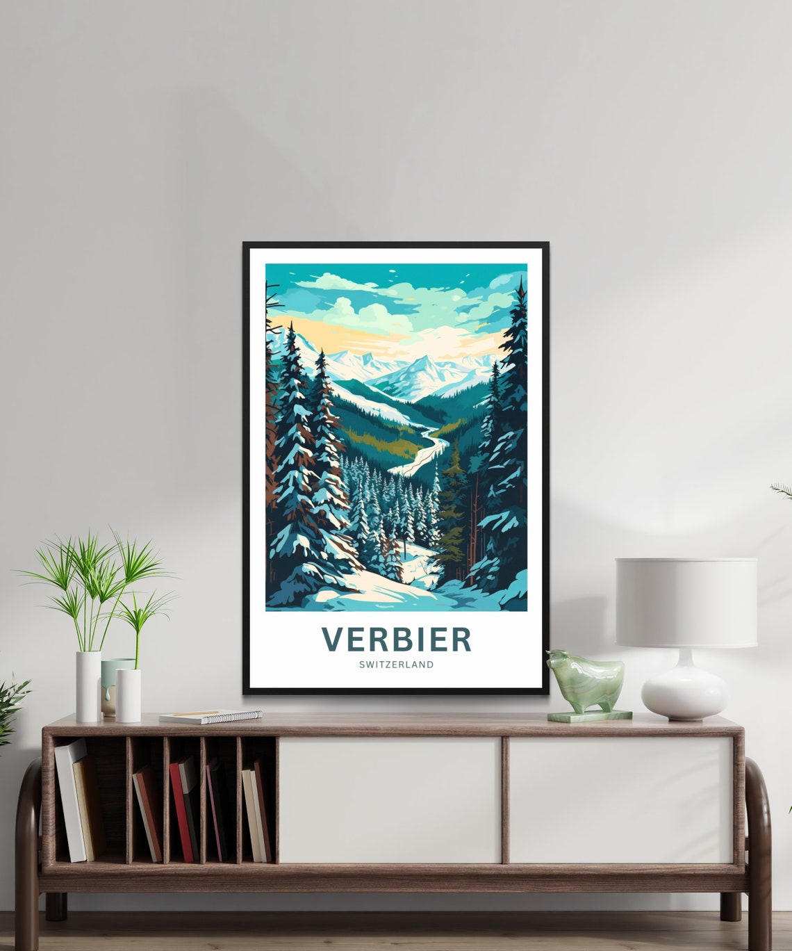 Verbier Switzerland Snowy Pine Forest Winter Personalized Poster - Image 2