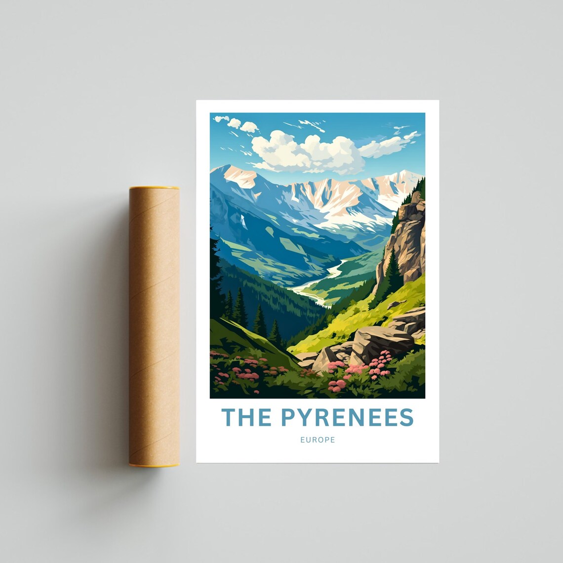 The Pyrenees Europe Snowy Mountain Valley Vintage Travel Poster - Image 4