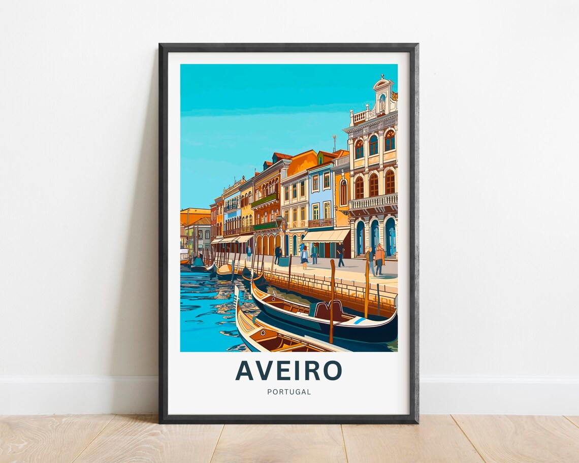 Aveiro Portugal Canal Colorful Houses Gondolas Retro Travel Poster