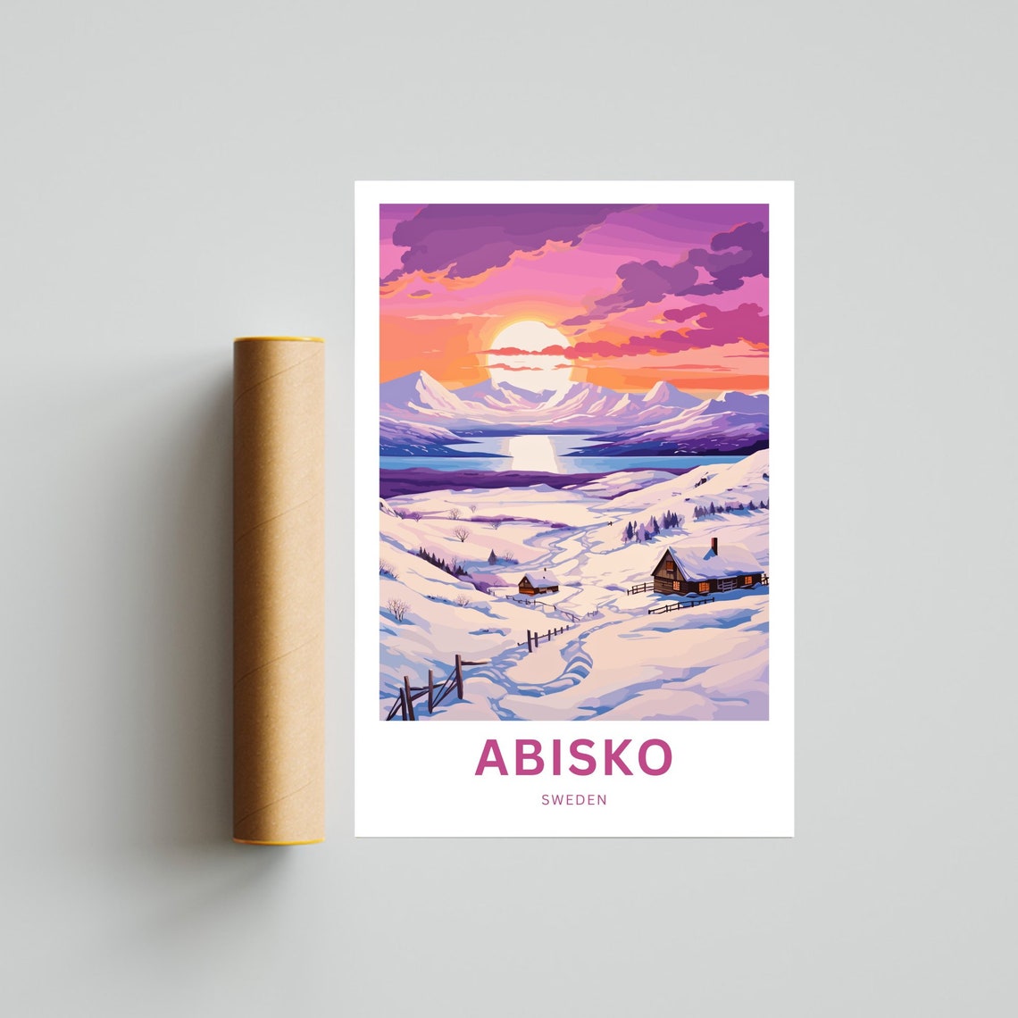 Abisko Sweden Pink Sunset Over Arctic Snowfields Winter Poster - Image 4