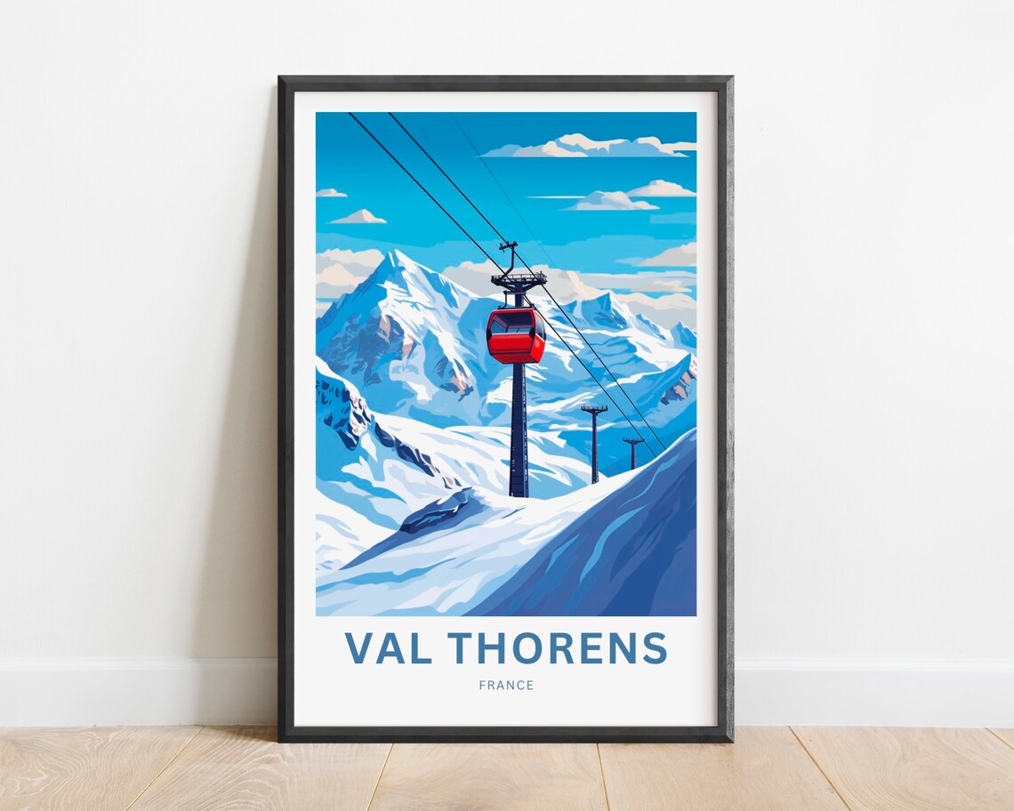 Val Thorens France Red Gondola Cable Car Snowy Peaks Ski Resort Poster