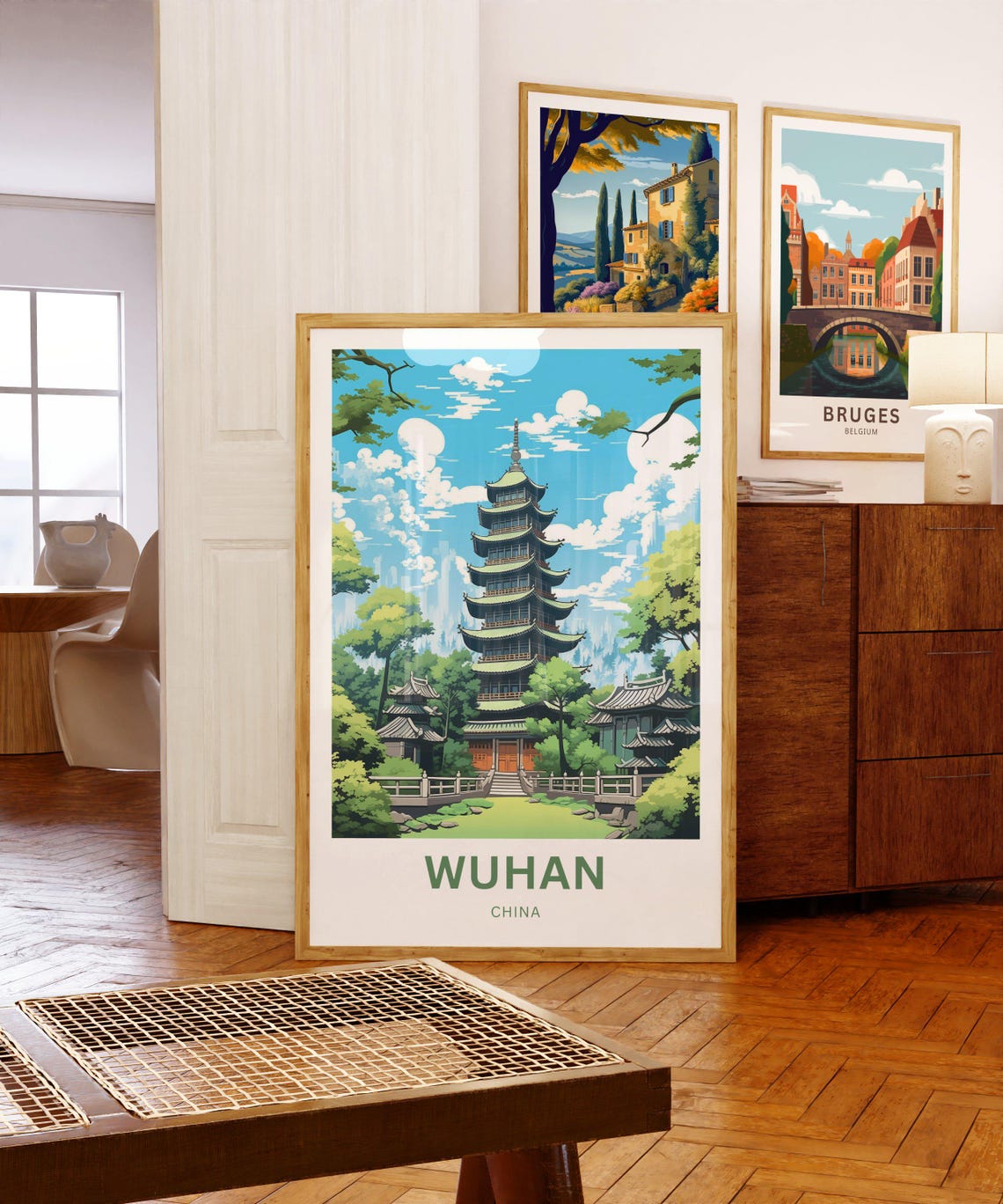 Wuhan China Green Multi Tier Pagoda Temple Garden Landmark Poster - Image 5
