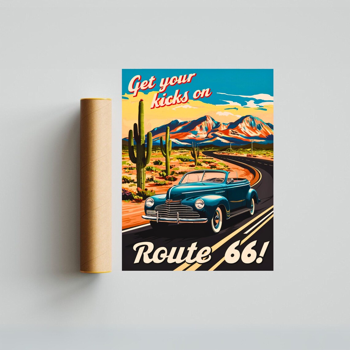 Get Your Kicks on Route 66 Retro Road Trip Desert Scenic Poster - Image 4