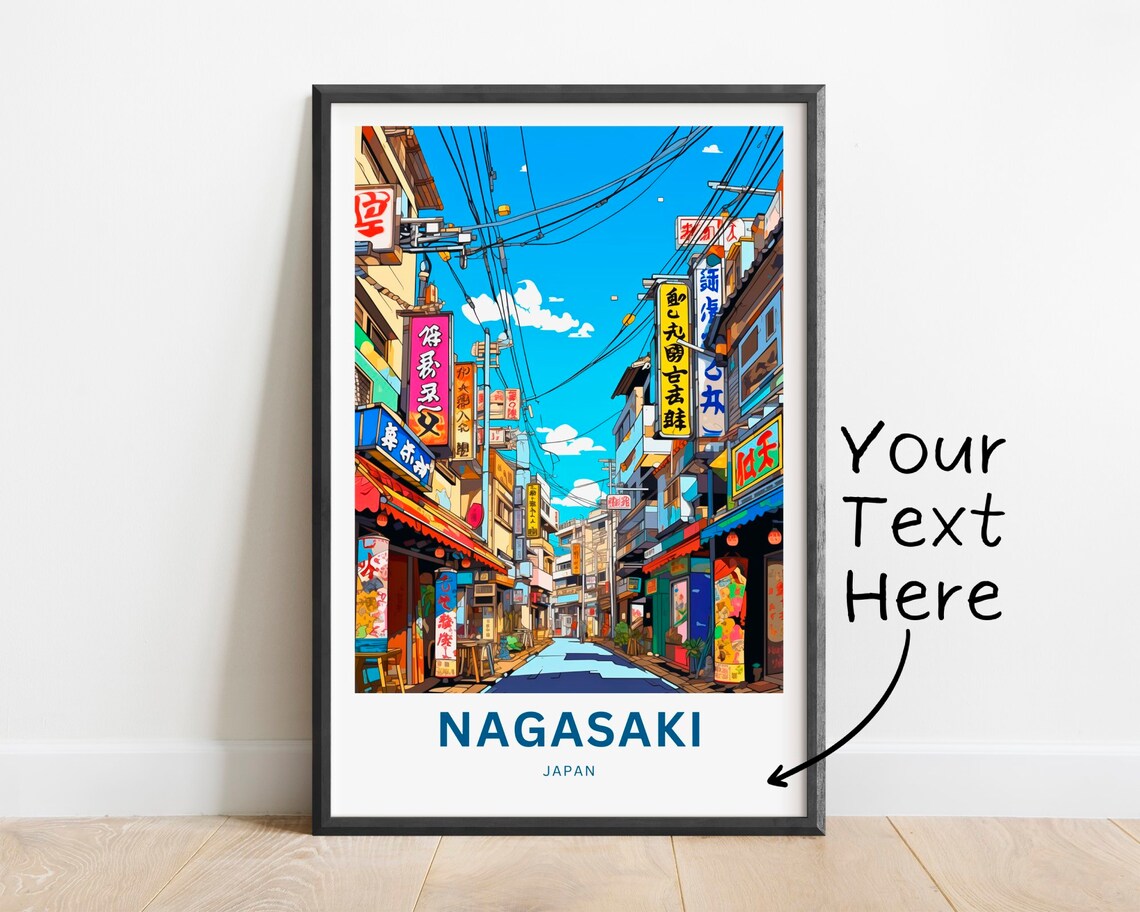 Personalized Nagasaki Japan Sign Street Custom Text Urban Scene Poster
