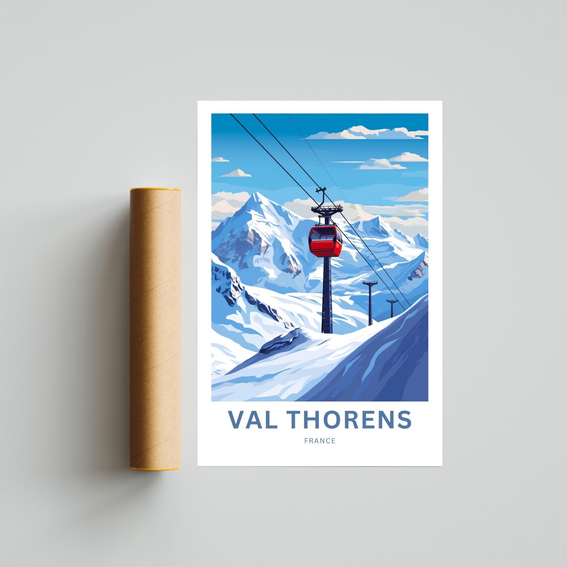 Val Thorens France Red Cable Car Over Snowy Alpine Peaks Poster - Image 4