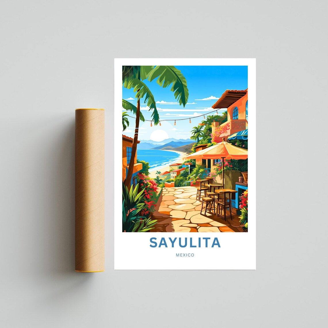Personalized Sayulita Mexico Beach Terrace Cafe Ocean Poster - Image 4