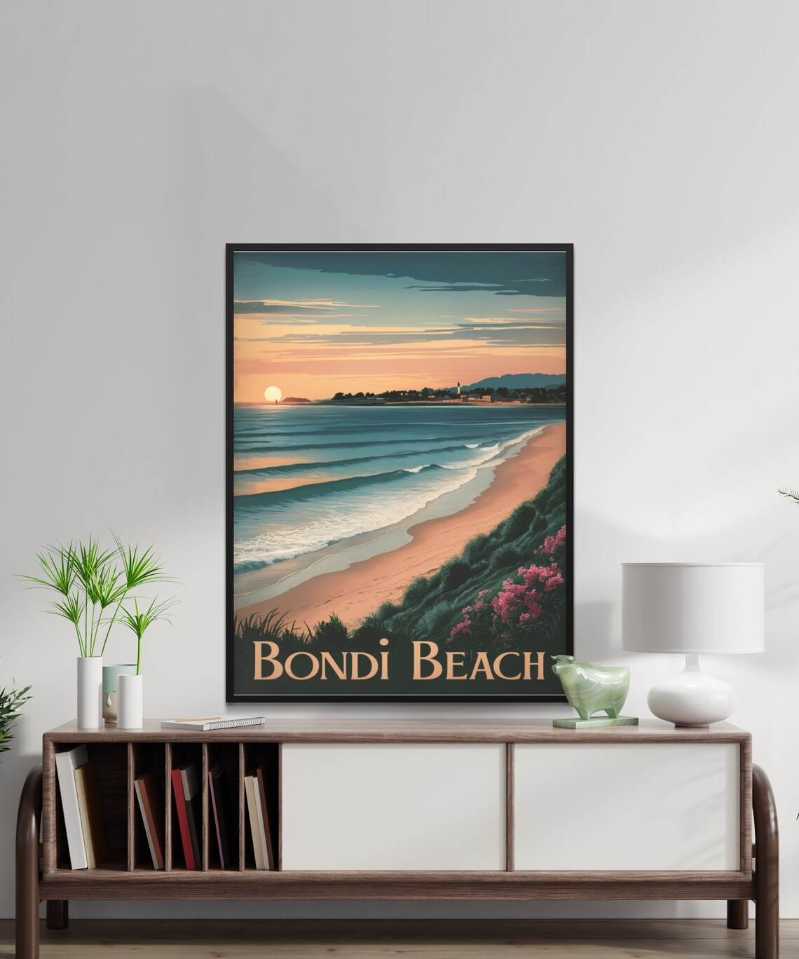 Bondi Beach Sydney Sunset Waves Curved Golden Sand Vintage Poster - Image 2