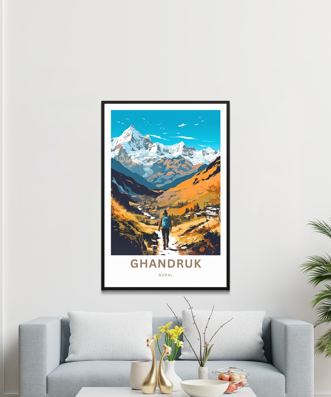 Personalized Ghandruk Nepal Trekker Mountain Valley View Poster - Image 4