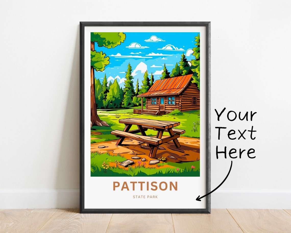 Personalized Pattison State Park Log Cabin Campground Scene Poster