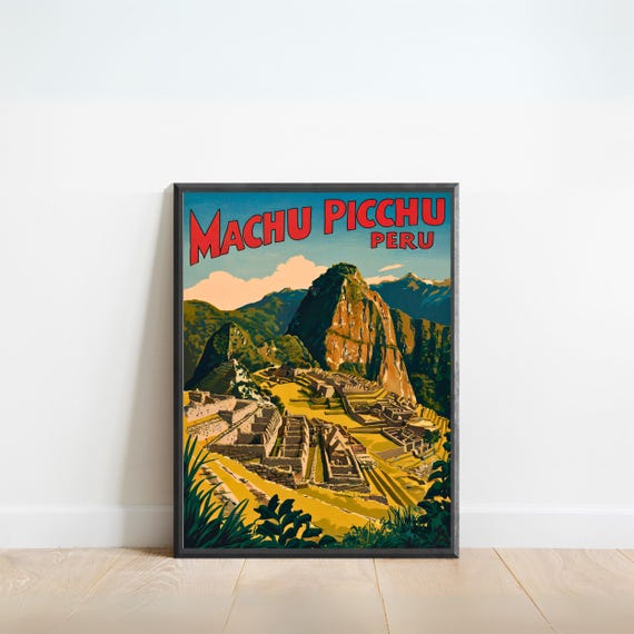 Machu Picchu Vintage Travel Poster Machu Picchu Print Peru Wall Art Framed Gift Peru Present