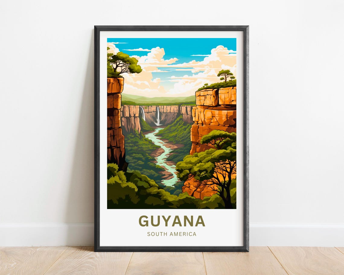 Personalized Guyana Canyon Waterfall Custom Text Travel Poster - Image 2
