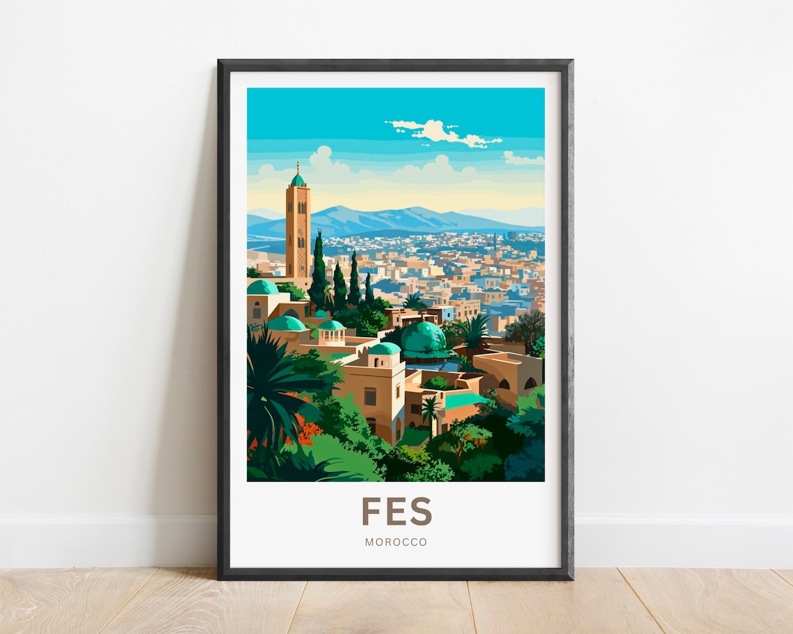Fes Travel Poster, Morocco Wall Art Print