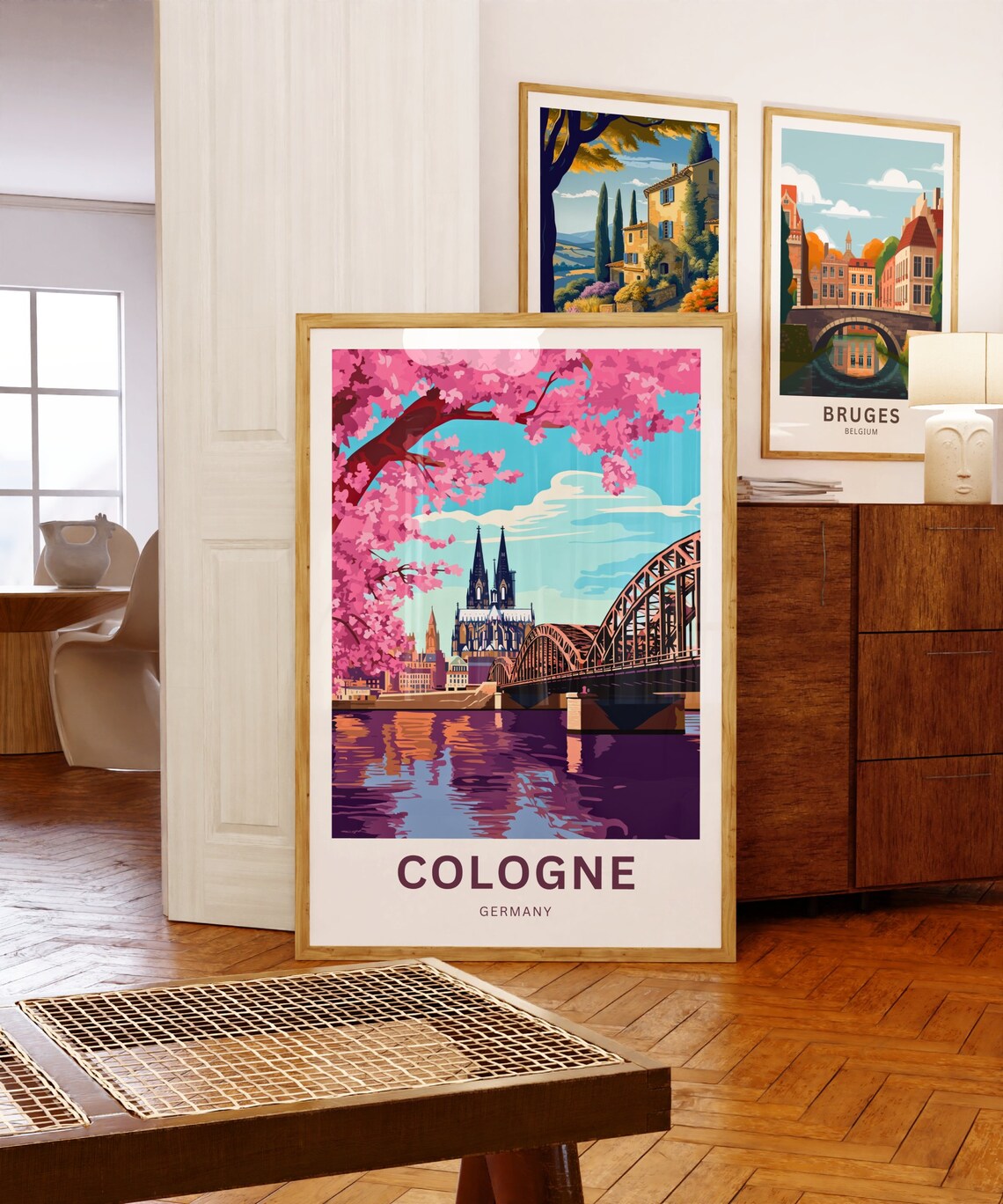 Cologne Germany Cathedral Cherry Blossom Bridge Travel Poster - Image 5