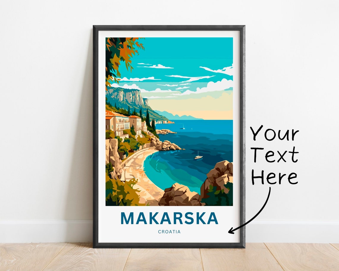 Personalized Makarska Croatia Rocky Cove Beach Turquoise Sea Poster