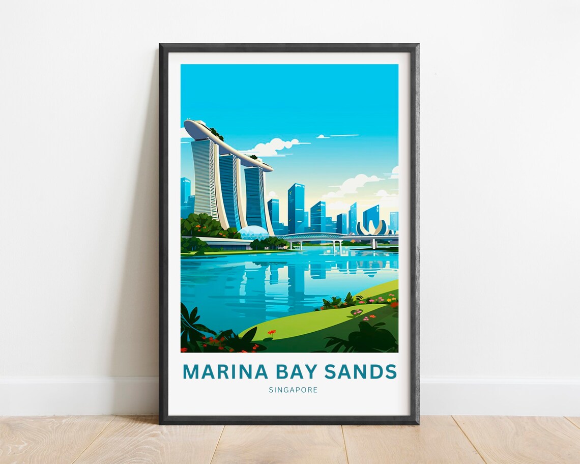 Marina Bay Sands Singapore Waterfront City Skyline Travel Poster
