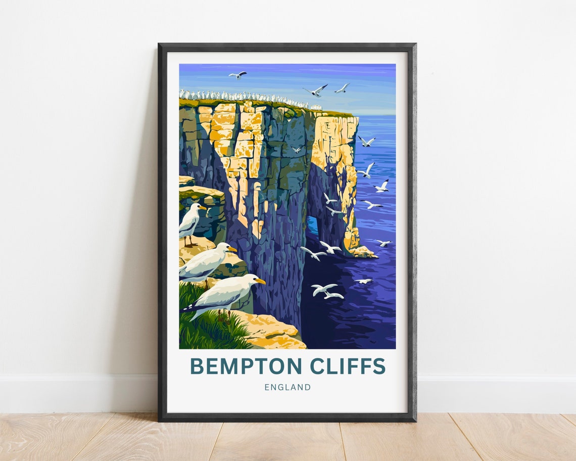 Bempton Cliffs England Chalk Cliffs Seabird Coast Travel Poster