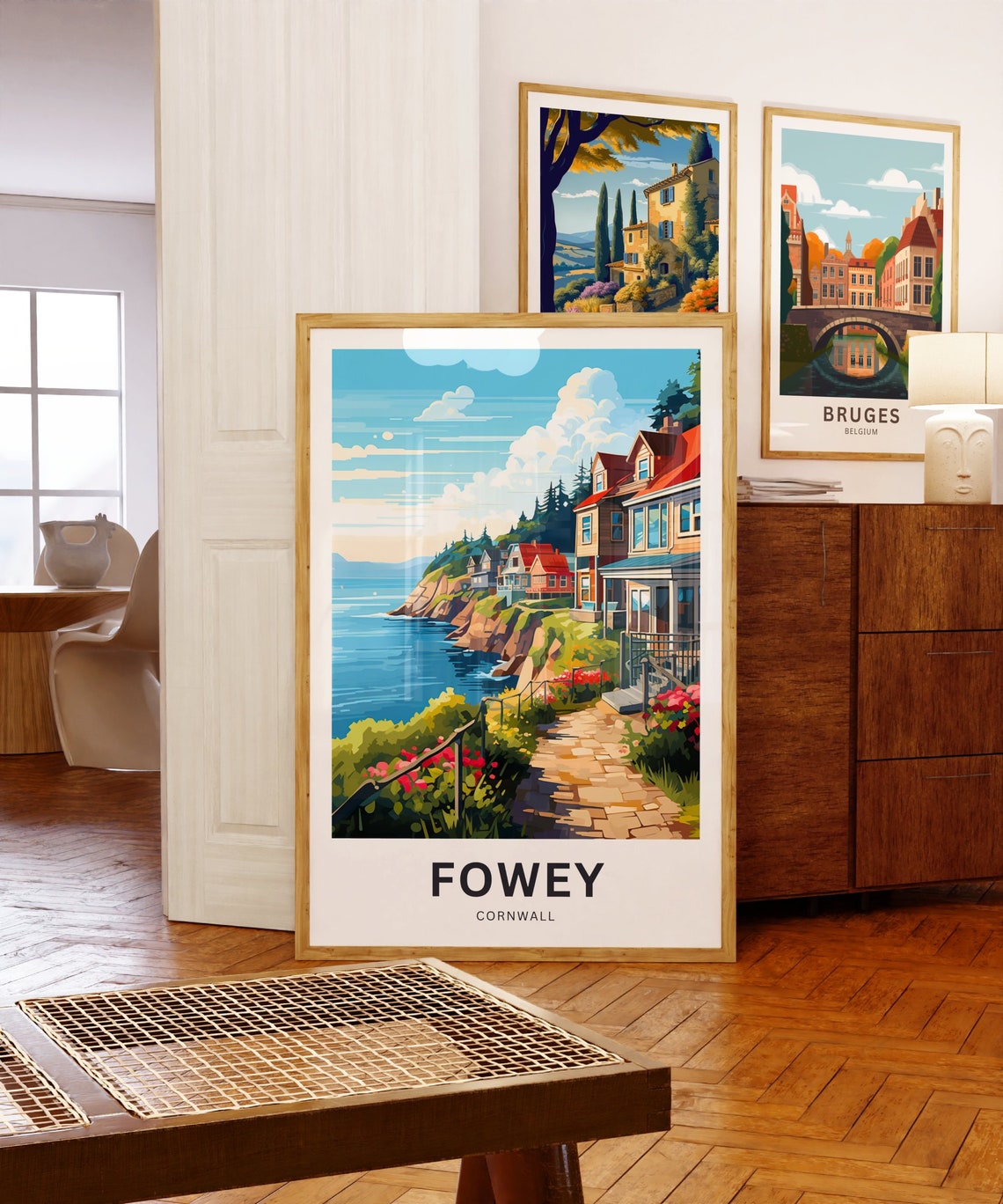 Fowey Cornwall Cliffside Coastal Path Cottages Custom Poster - Image 5