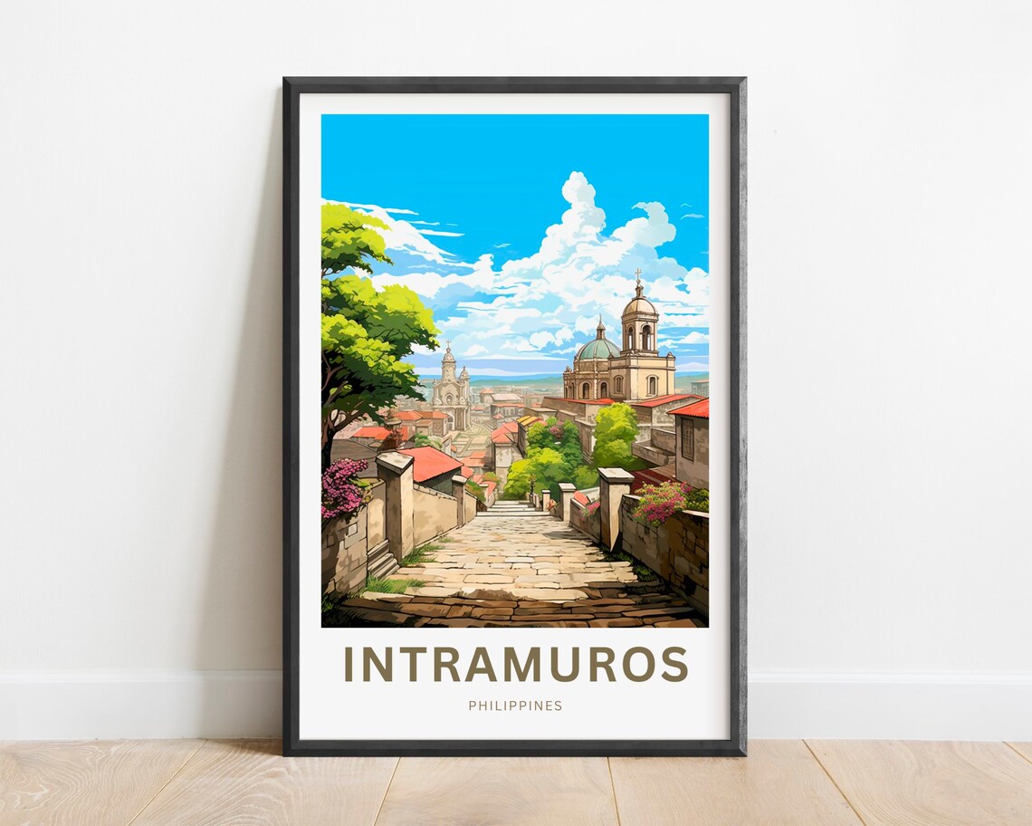 Intramuros Philippines Colonial Street Church View Art Poster