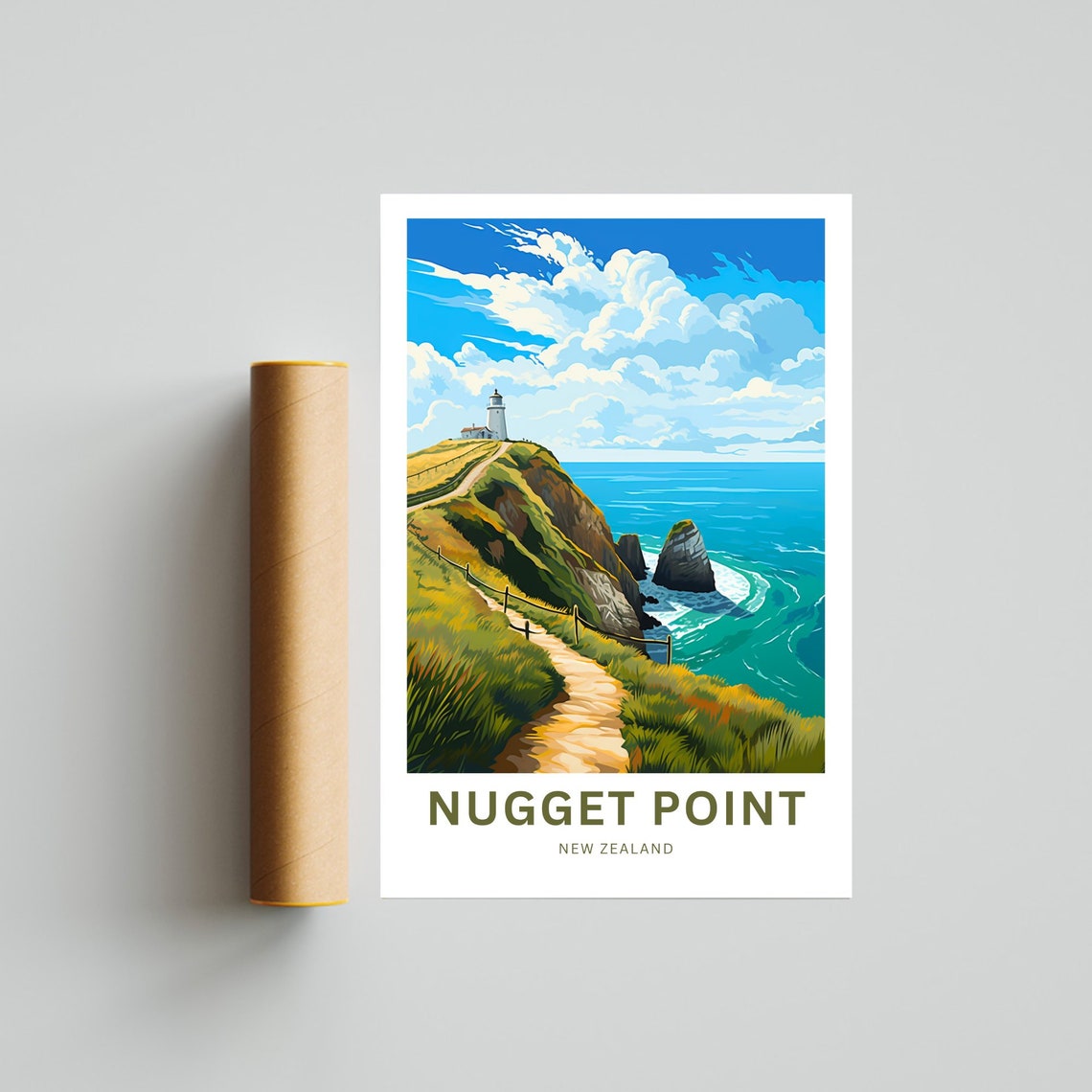Nugget Point New Zealand Lighthouse Coastal Path Personalized Poster - Image 4