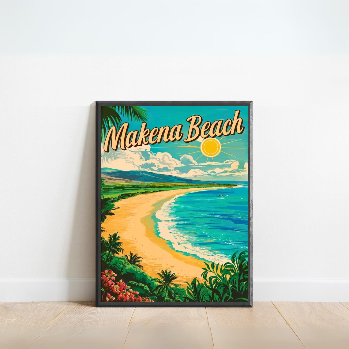Makena Beach Hawaii Golden Sand Sunny Day Vintage Travel Poster