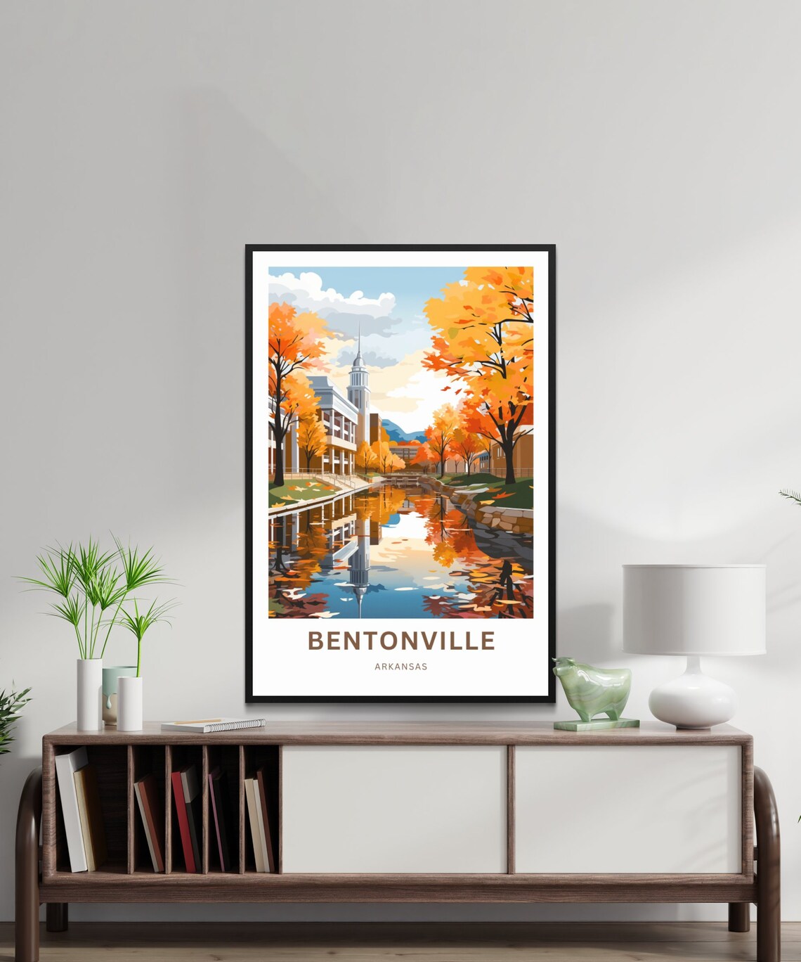 Bentonville Arkansas Autumn Riverwalk Tower Scene Travel Poster - Image 2