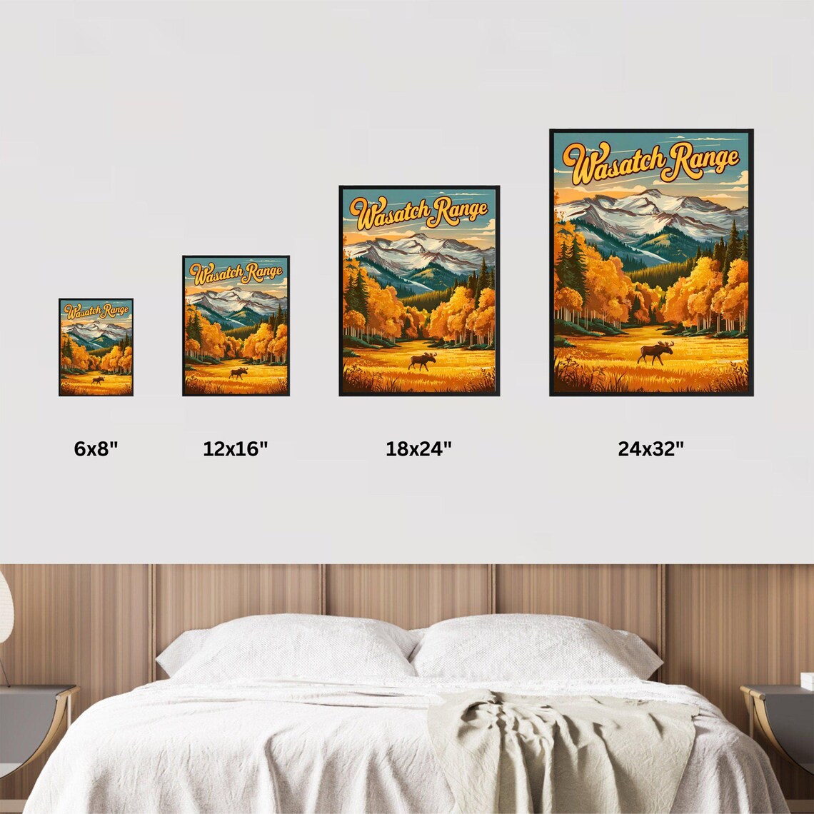 Wasatch Range Utah Moose Autumn Aspens Snowy Peaks Retro Travel Poster - Image 3