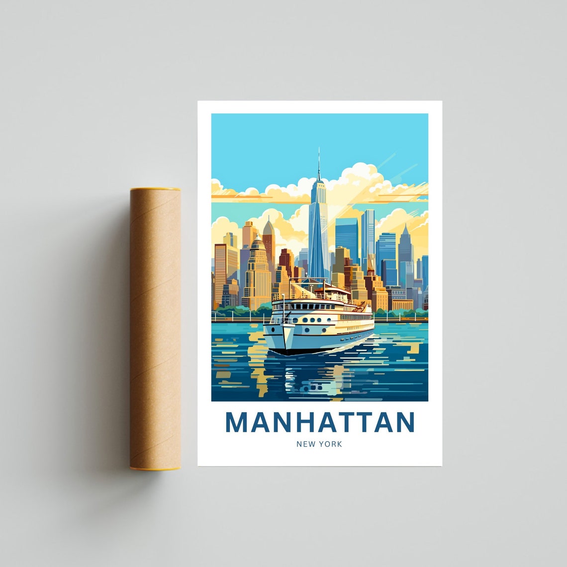 Personalized Manhattan New York Ferry Harbor Skyline Scene Poster - Image 4