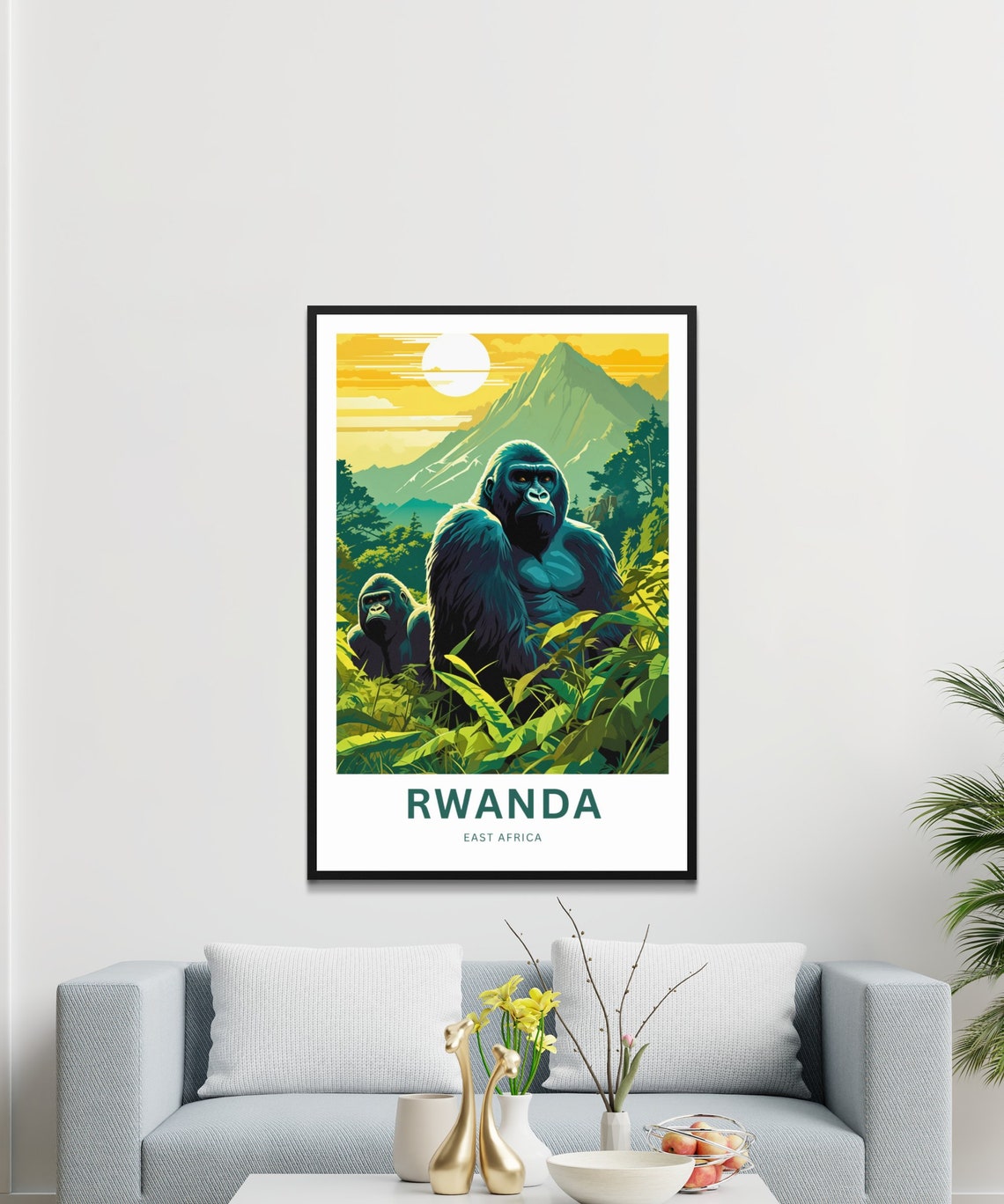 Rwanda Gorilla Pair Volcano Sunset Personalized Travel Poster - Image 3