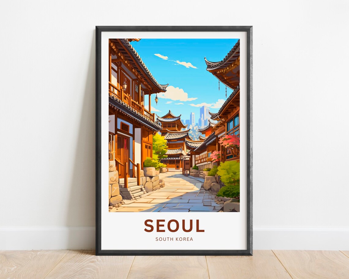 Seoul South Korea Traditional Hanok Alleyway Sunny Travel Poster