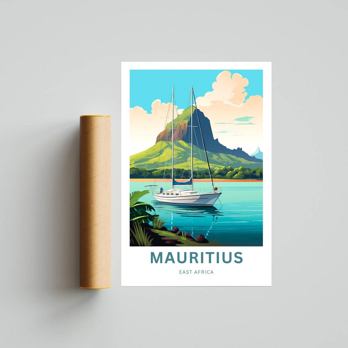 Mauritius East Africa Sailboat Green Mountain Lagoon Art Print - Image 4