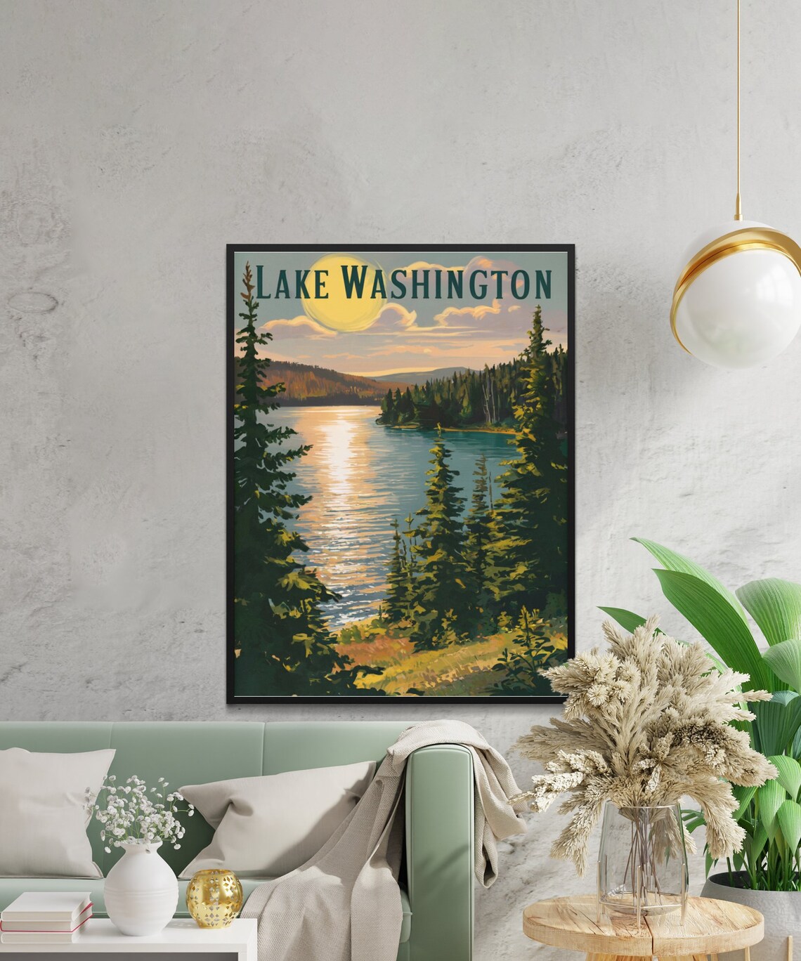 Lake Washington Sunset Evergreen Lakeshore Vintage Travel Poster - Image 2