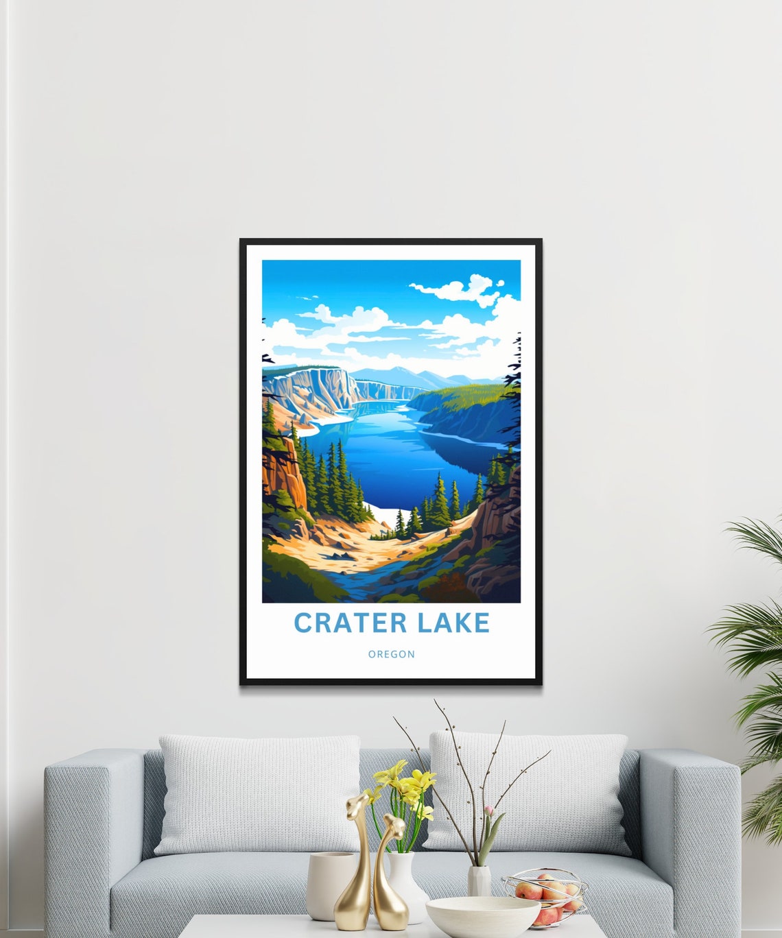 Crater Lake Oregon Custom Text Blue Caldera Pine Forest Travel Poster - Image 3