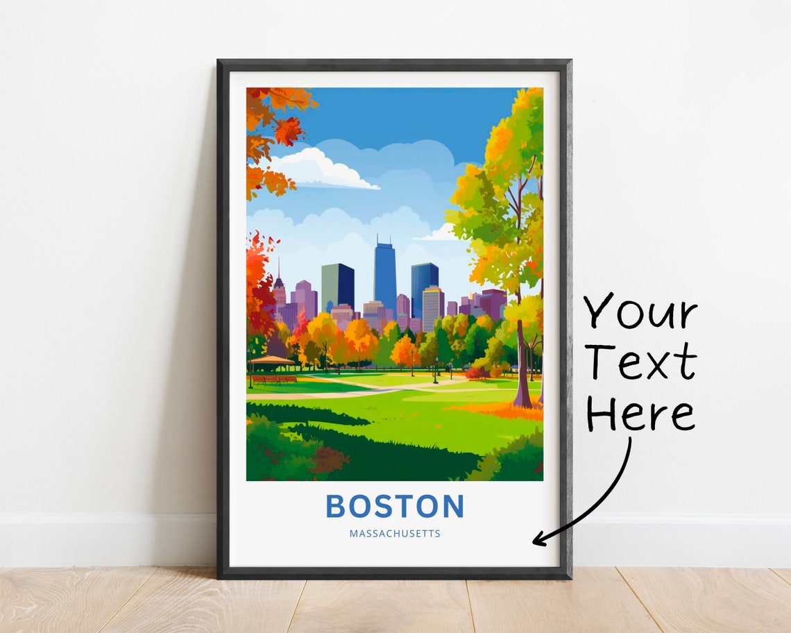 Boston Massachusetts Fall Foliage Park Personalized Travel Poster