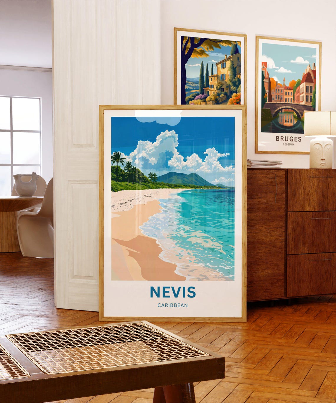 Nevis Caribbean Beach Palm Trees Island Paradise Travel Poster - Image 5