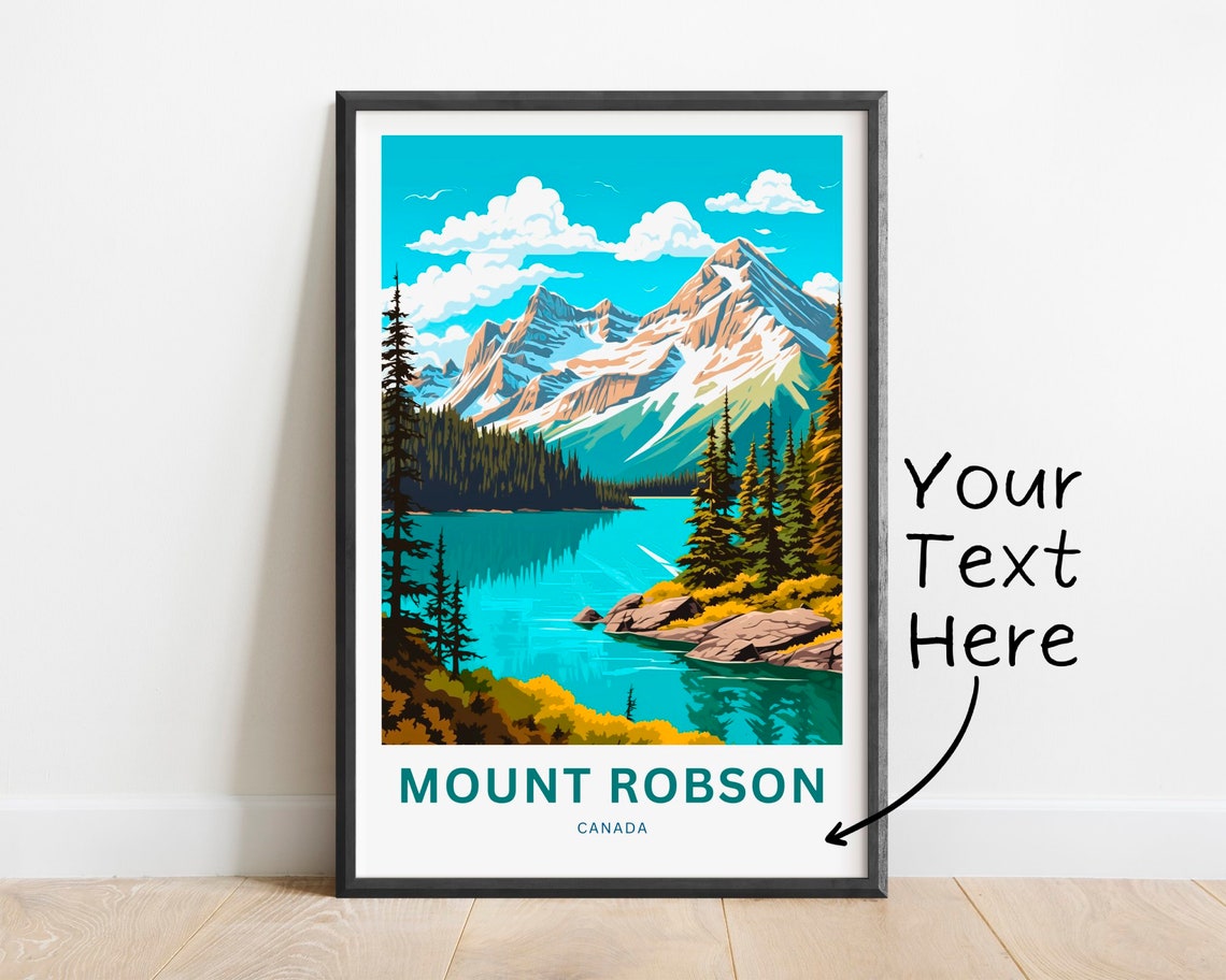 Mount Robson Canada Turquoise Lake Pine Forest Scenic Travel Poster
