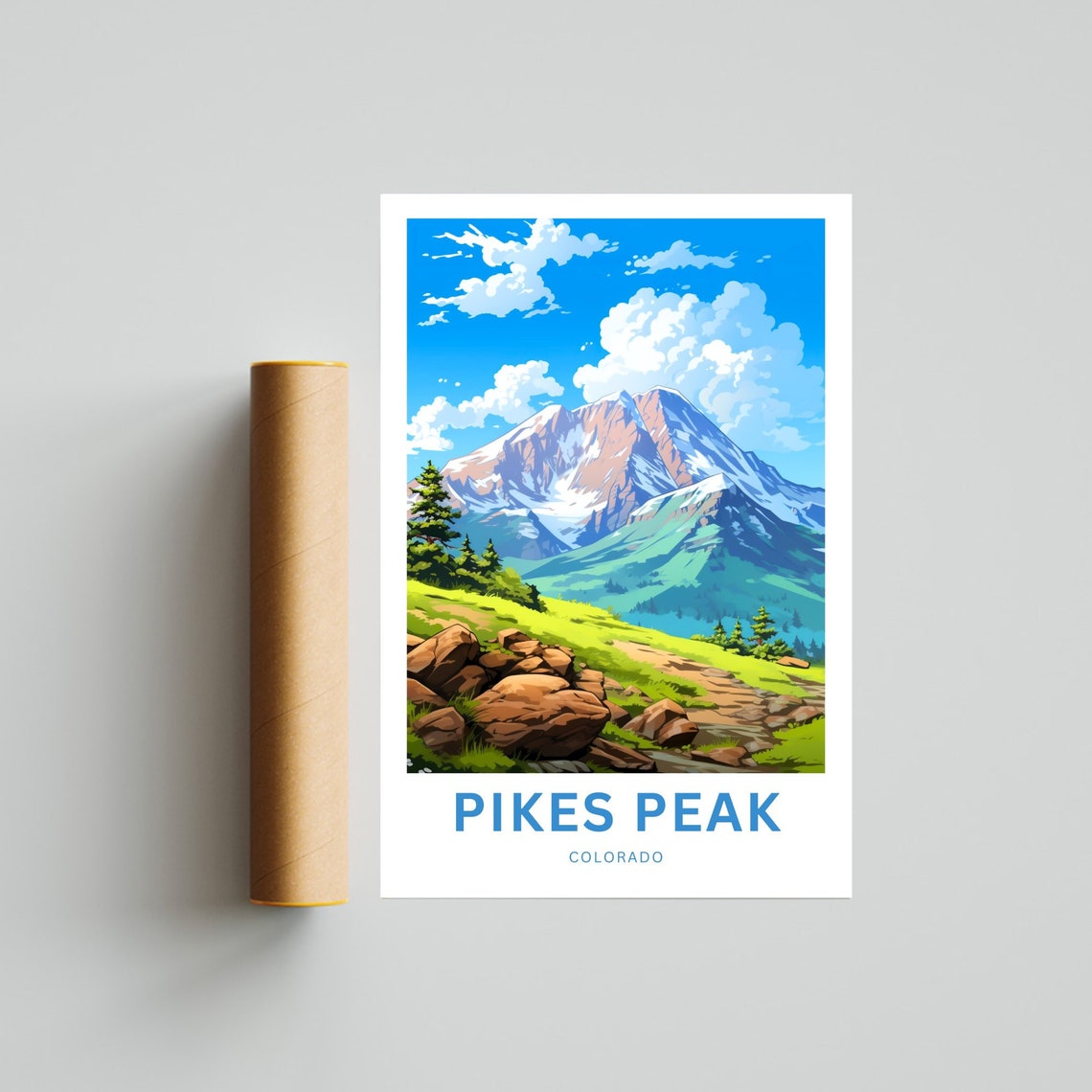 Pikes Peak Colorado Snowcapped Mountain Summit Trail Travel Poster - Image 4