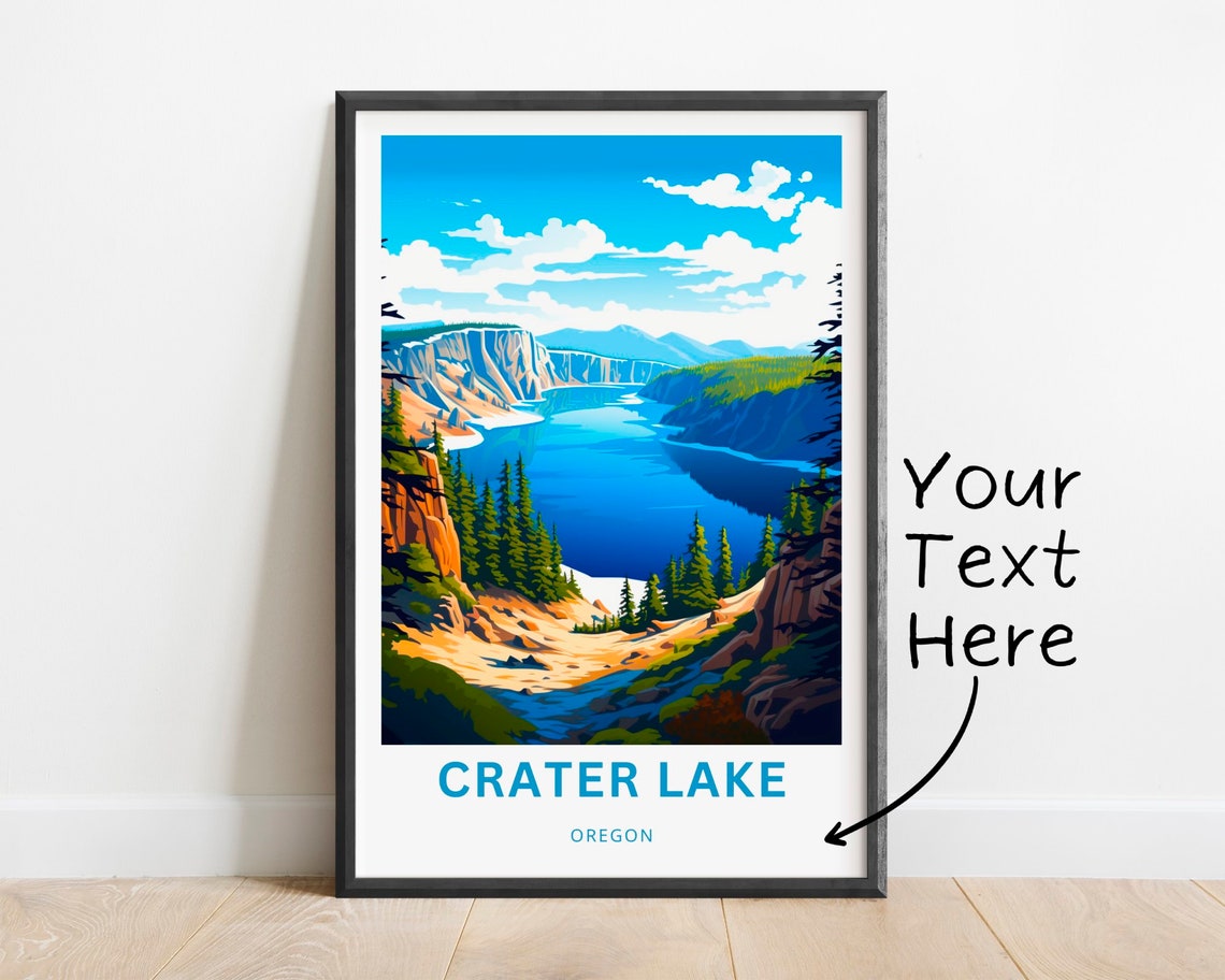Crater Lake Oregon Custom Text Blue Caldera Pine Forest Travel Poster