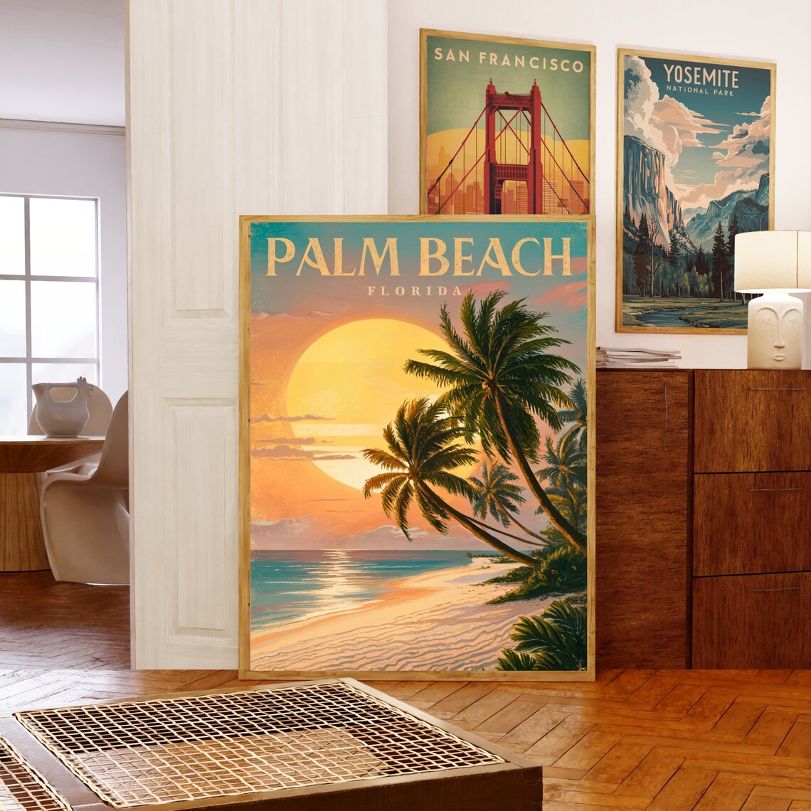 Palm Beach Florida Giant Sun Sunset Palms Sand Vintage Travel Poster - Image 5