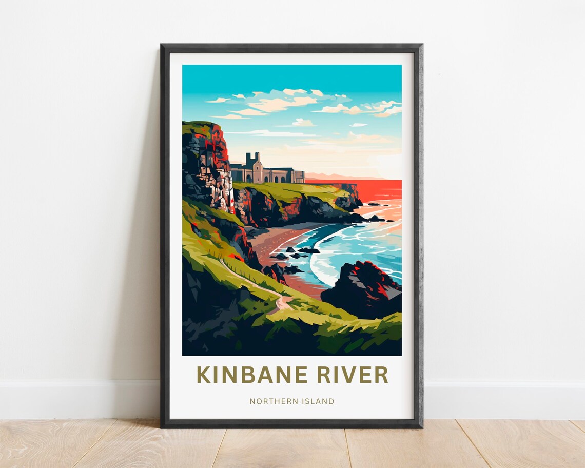 Kinbane River Northern Island Castle Cove Sunset Beach Travel Poster