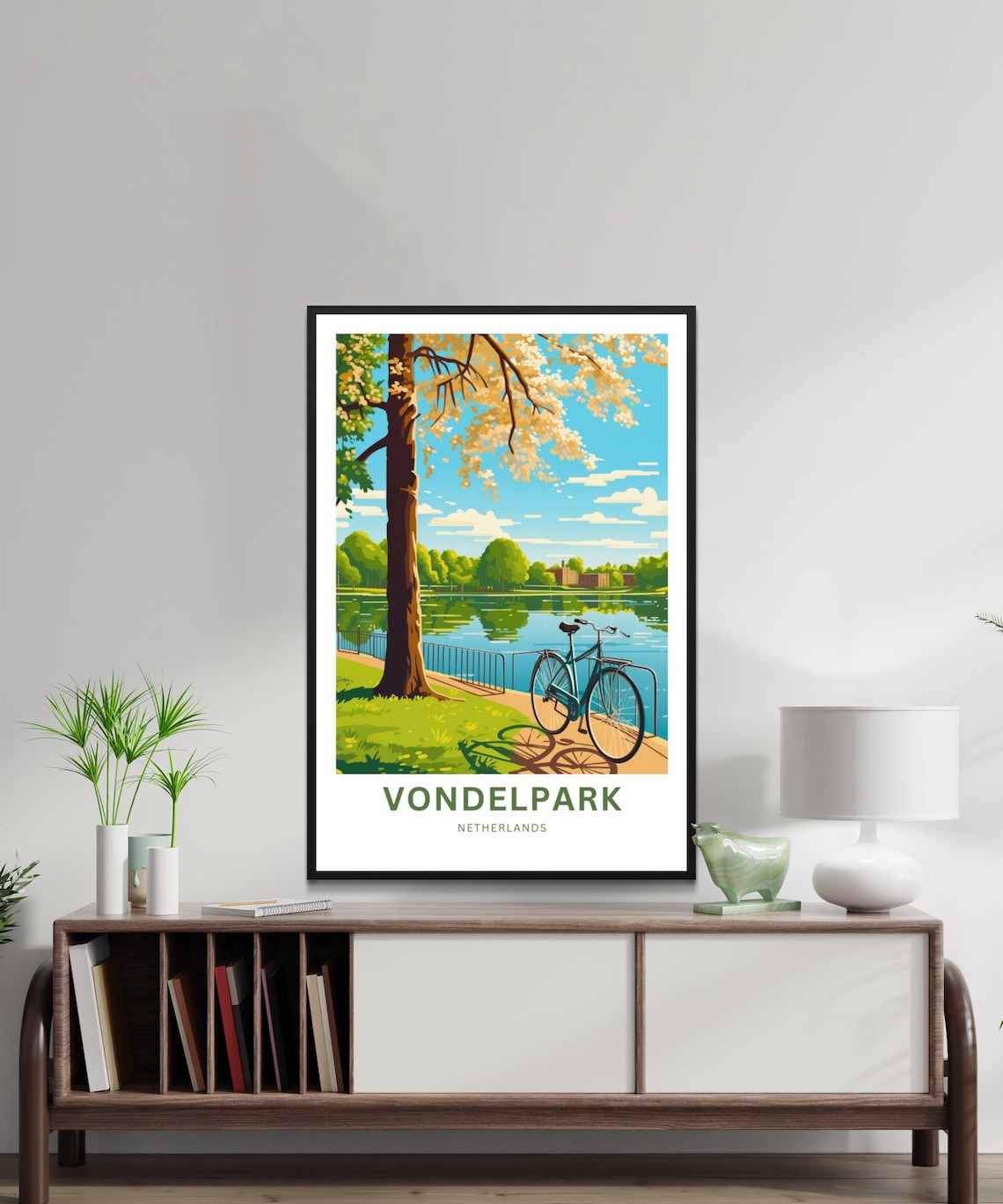 Vondelpark Netherlands Bicycle Lakeside Spring Blossom Travel Poster - Image 2