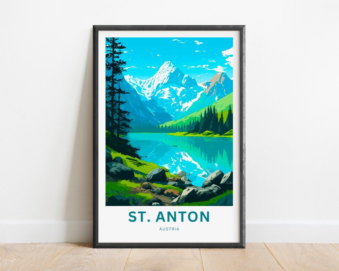 St. Anton Austria Alpine Lake Mountain Reflection Summer Travel Poster