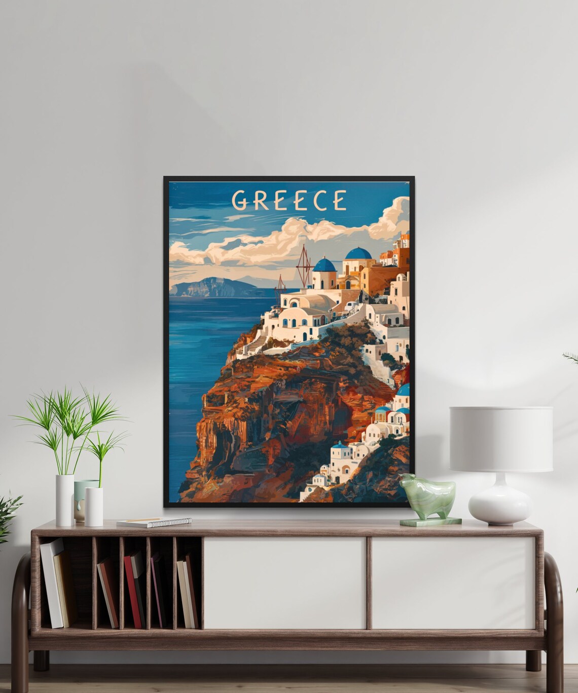 Greece Santorini Blue Dome Village Caldera Vintage Travel Poster - Image 2